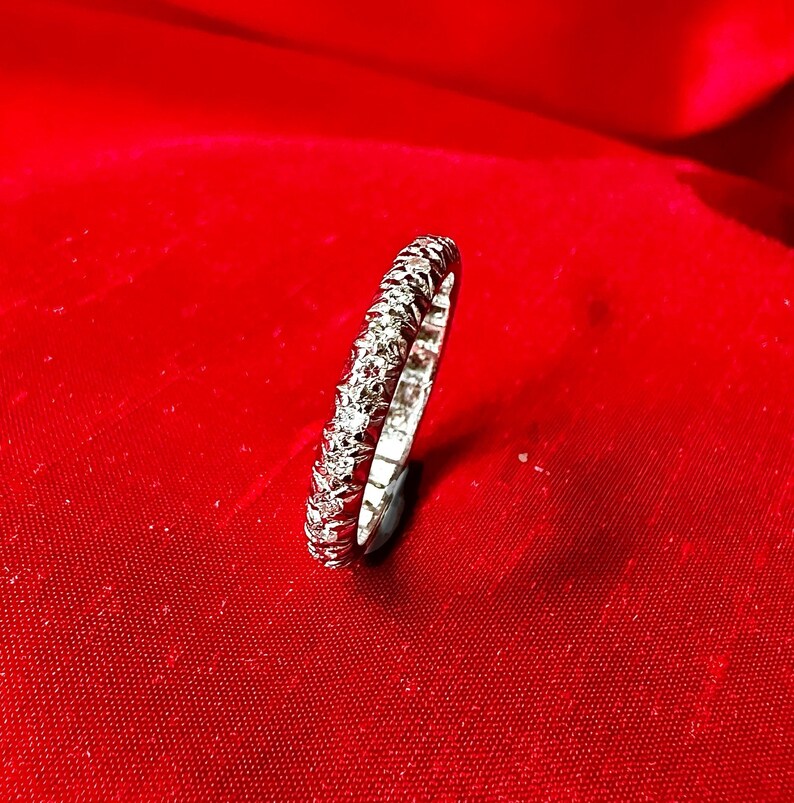 Vintage Art Deco Diamond Wedding Band, Elegant Platinum Genuine Full Eternity Anniversary Ring image 2