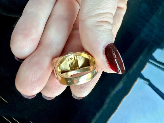 Art Deco Tank Ring, Rare Handmade 18k Gold Natura… - image 10