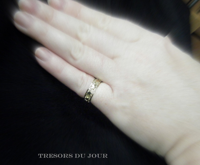Gold Star Ring 'Etoiles' Poesie Ring Unique Engraved Wedding Band Medieval Poesy Ring Renaissance GOLD WEDDING RING Large Sizes image 8