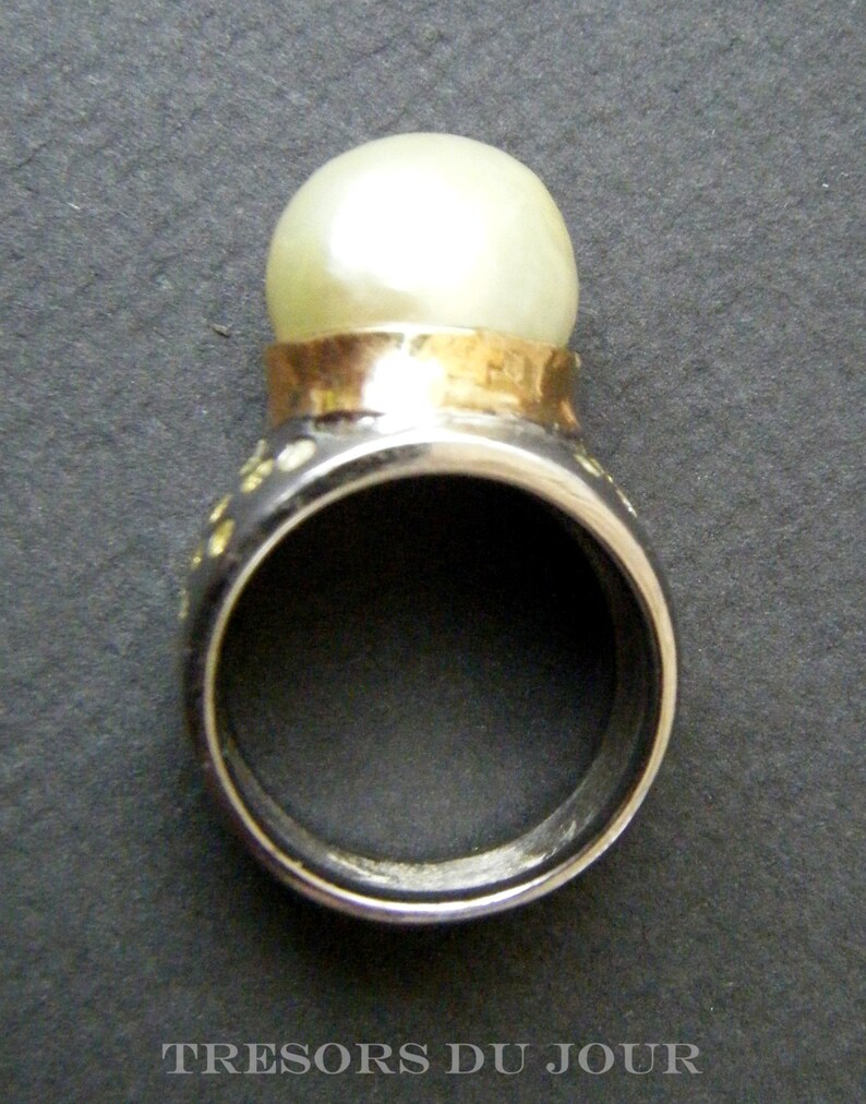 Unique Pearl Ring Gold Pearl STATEMENT RING Diamonds Pearl Etsy