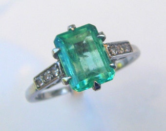 Custom Edwardian Emerald Accented Engagement Ring Emerald Cut Diamond Ring Art Deco style