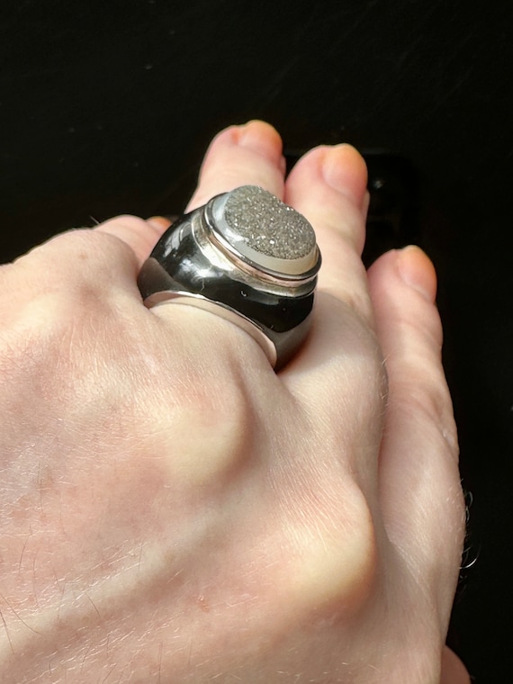 Large Statement Ring  with Neutral Druzy Geode Cr… - image 5