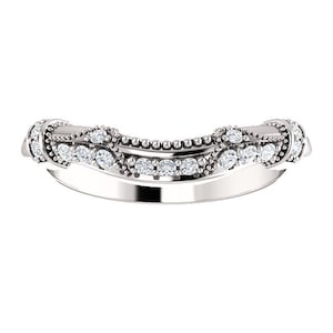 Vintage Diamond Wedding Band Ring Millegrain Diamond Antique style RING Edwardian band Engagement Ring Set Wedding Ring Platinum White Gold