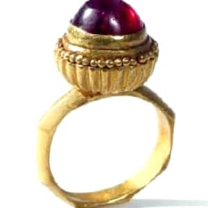 Unique Gemstone Ring in Antique Etruscan Style, Customizable with Ruby, Sapphire, or Emerald, Alternative Engagement Ring in Solid 14k Gold