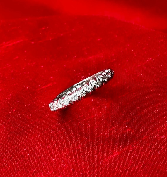 Vintage Art Deco Diamond Wedding Band, Elegant Platinum Genuine Full Eternity Anniversary Ring