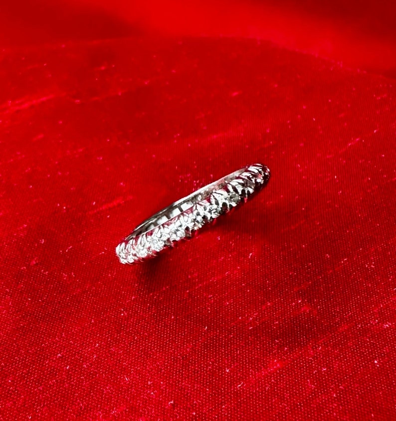 Vintage Art Deco Diamond Wedding Band, Elegant Platinum Genuine Full Eternity Anniversary Ring image 1