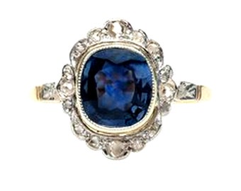 Sapphire Halo Diamond Engagement Ring 'Fontainebleau' Custom Vintage Edwardian Engagement Ring Genuine Sapphire Antique Style