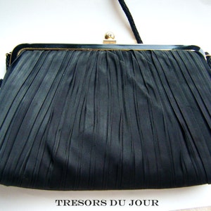 Vintage Black Satin Evening Bag Shoulder Strap Bags Black and Gold Hand Bag Clutch 1980s Retro Formal For Women
