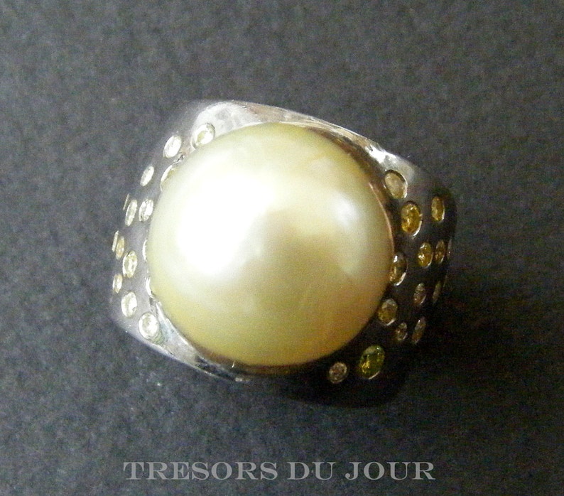 Unique Pearl Ring Gold Pearl STATEMENT RING Diamonds Pearl Etsy