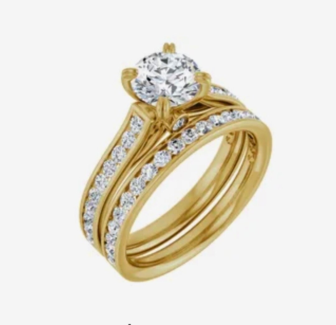 Custom Wedding Ring Set Bridal Engagement Ring Set Shown With Round ...