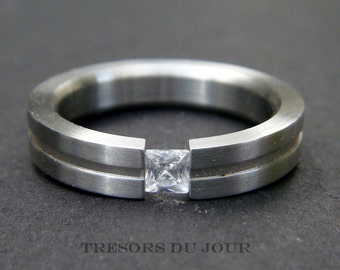 Bague de fiançailles diamant personnalisée simple alternative Moissanite minimaliste or massif 14 carats carré non traditionnel hommes femmes solitaire de pierres précieuses