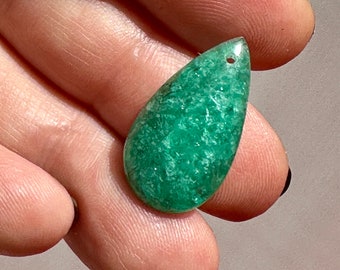 Loose Emerald Cabochon Gemstone Genuine Natural Gem, Large Drilled Green Drop Teardrop Pear Cut, Perfect for Custom Jewelry, 11 carats