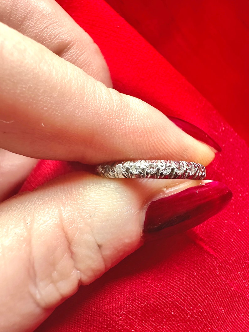Vintage Art Deco Diamond Wedding Band, Elegant Platinum Genuine Full Eternity Anniversary Ring image 6