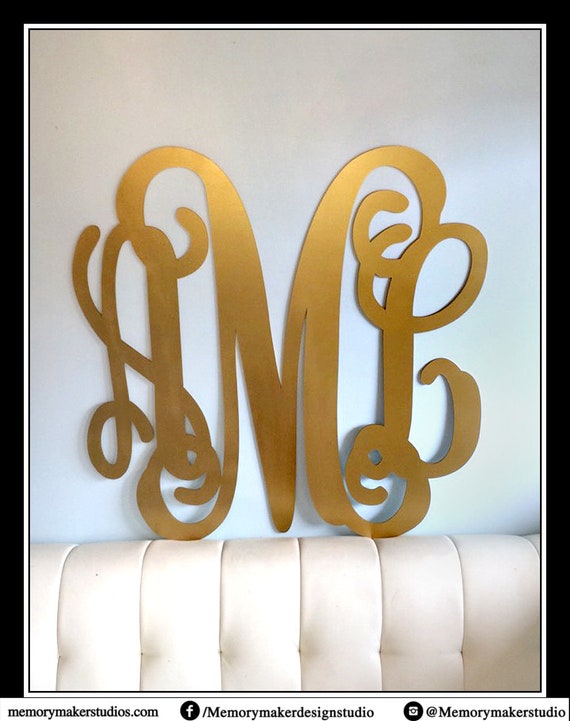 Gold Wall Monogram Letters Lightweight Over Bed Dorm Initial