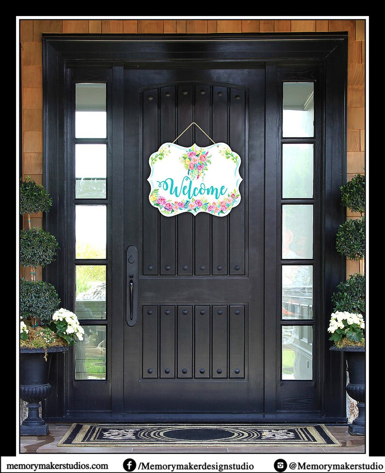 Floral sign Welcome Spring door hanger Flower door hanger Summer door hanger Spring Door hanger Welcome sign Floral door hanger