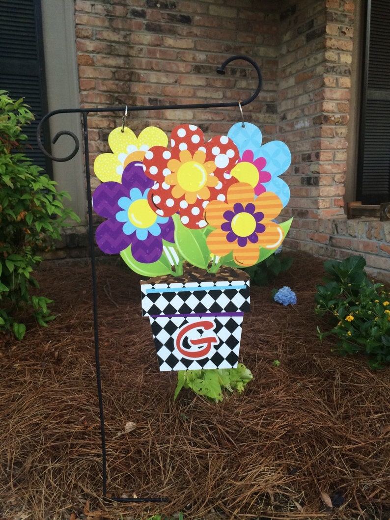Flower Pot Garden Flag Summer garden flag flower yard flag | Etsy