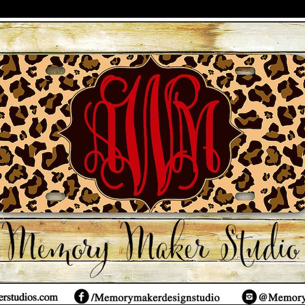 Leopard Print Monogrammed Car Tag - Cheetah Print - Personalized License Plate Frame - Personalized Vanity Plate - Any Colors
