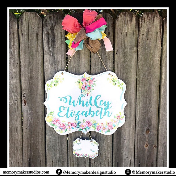 Floral Watercolor Hospital Door Hanger Welcome Home Baby Sign Etsy