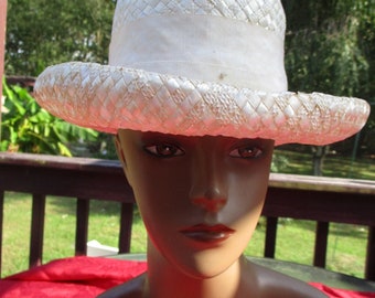 1950's Cream Woven Plastic Straw Hat