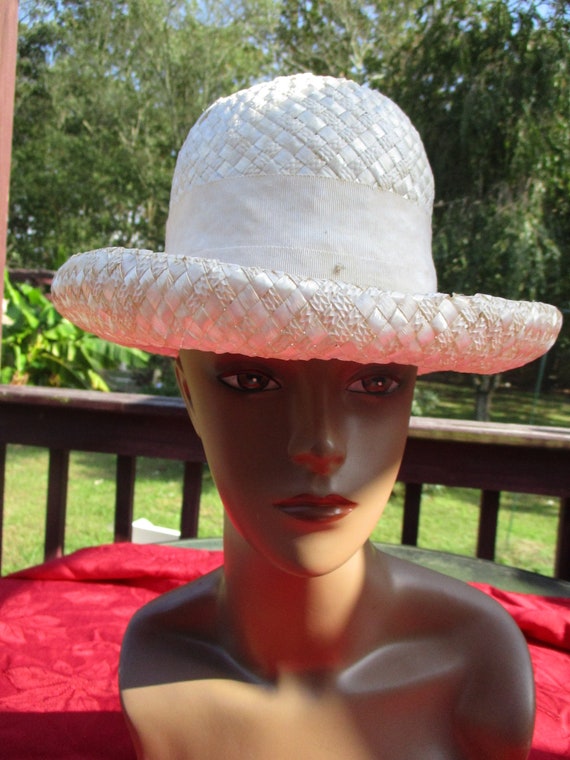 1950's Cream Woven Plastic Straw Hat