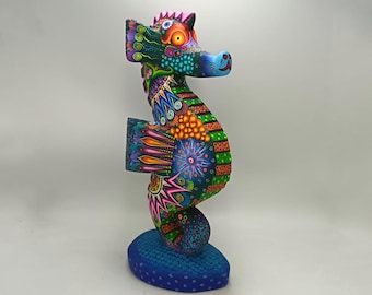 オアハカの木彫り メキシコ民芸品 手作り 狼 Cesar Melchor Ojeda 作