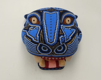 Mexican Huichol Hand Beaded Jaguar Head By Mayola Villa PP4028