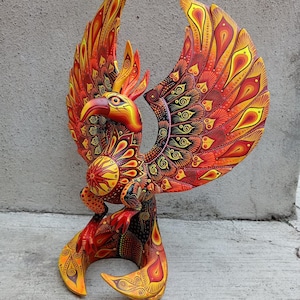 Mexican Folk Art Oaxacan Wood Carving Alebrije Hand Made, Phoenix By Luis Sosa PP8032