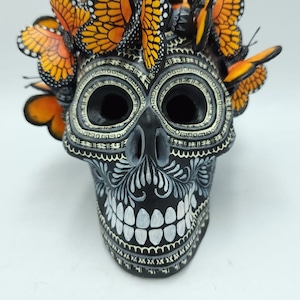 Extraordinary  Day Of the Dead Ceramics Monarcas Human  Skull By Alfonso Castillo Hernandez PP5550