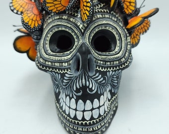Extraordinary  Day Of the Dead Ceramics Monarcas Human  Skull By Alfonso Castillo Hernandez PP5550
