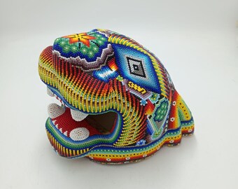 ウイチョル族の手ビーズメキシコ民芸品、ジャガーの頭、ヘスス