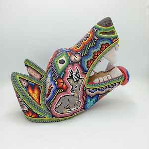 Huichol Mexican Hand Beaded, Wolf Head By Isandro Villa Lopez PP7855