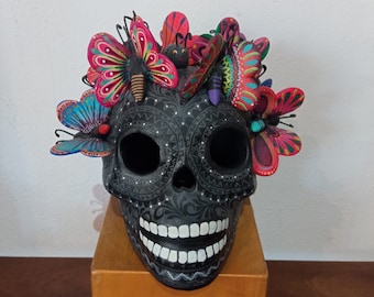 Day Of the Dead Ceramic Monarcas Skull By Alfonso Castillo Hernandez PP4995