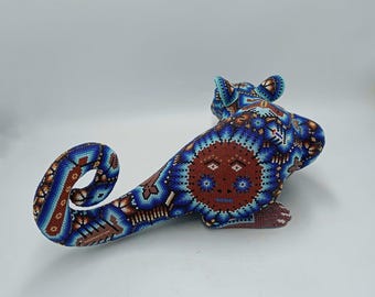 メキシコのウイチョル族の手編みビーズアート、オポッサム、イサンドロ