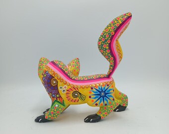 オアハカの木彫り メキシコ民芸品 手作り 狼 Cesar Melchor Ojeda 作