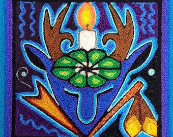 Huichol Mexican Folk Art Yarn Painting by Neikame PP7075