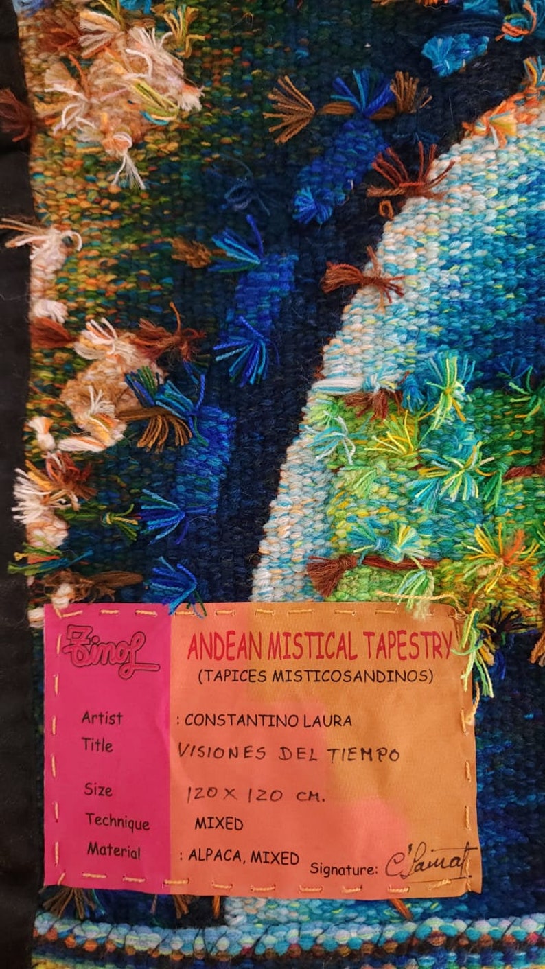 Hand Woven Alpaca Fiber Tapestry Vision in time By Constantino Laura 48 x 48 PP6462 image 5
