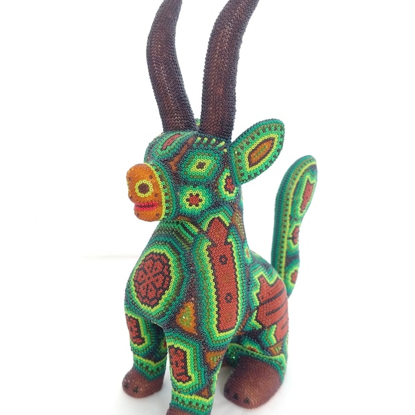 Huichol Beaded Mexican Folk Art Goat By Mayola Villa Lopez pp2964