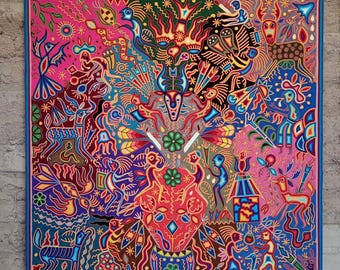 Huichol Yarn Painting Mexican Folk Art By Hilaria Chavez Carrillo PP8049