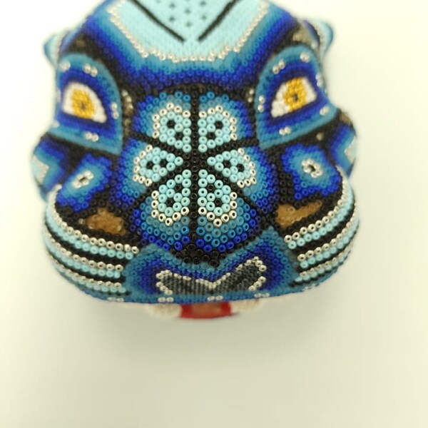 Huichol Beaded Mexican Folk Art Jaguar Head By Mayola Villa Lopez pp6386