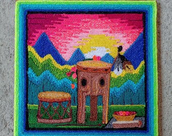 Pintura em fios de arte folclórica mexicana Huichol por Neikame PP8516