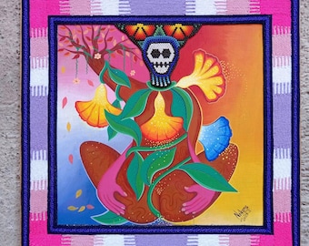 Pintura em fio de arte popular mexicana Huichol por Neikame PP7775