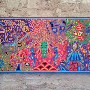 Mexican Folk Art Huichol Yarn Painting by Cooperativa Zitacua PP8341