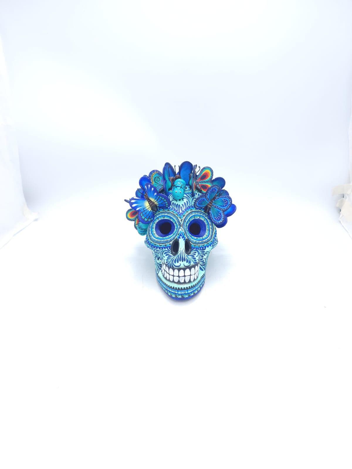 Day of the Dead Ceramics Butterflys Human Skull by Alfonso