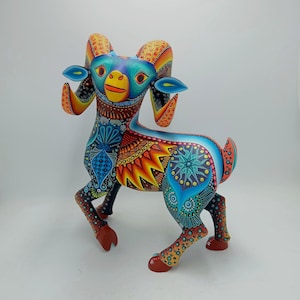 Mexican Folk Art Oaxacan Wood Carving Alebrije Hand Made, Ram By Luis Sosa PP7767