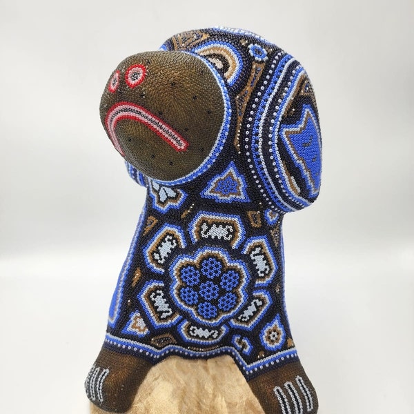 Huichol Beaded Mexican Folk Art Dog By Mayola Villa Lopez pp4492