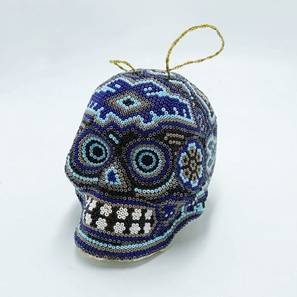 Stunning Huichol Hand Beaded Skull Sphere By Honorio Villa Lopez PP6871