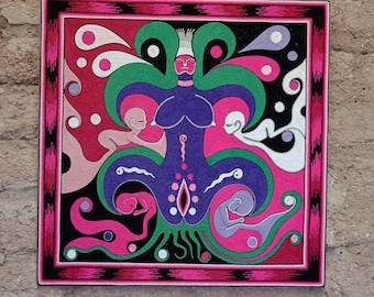 Pintura em fio de arte popular mexicana Huichol por Neikame PP8278