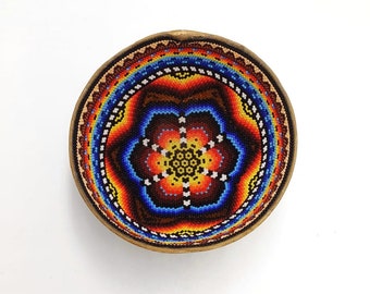 Huichol Hand Perlen Kürbis Schale von Santos Bautista PP7045