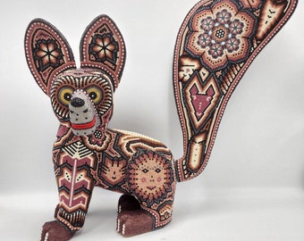 Huichol Mexican Folk Art Hand Beaded Coyote By Florencio Lopez PP4696
