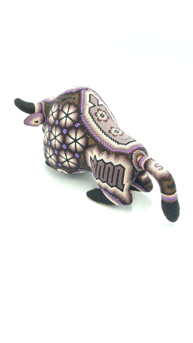 Huichol Hand Beaded Mexican Folk Art Buffalo By Mayola Villa Lopez PP5613 image 5